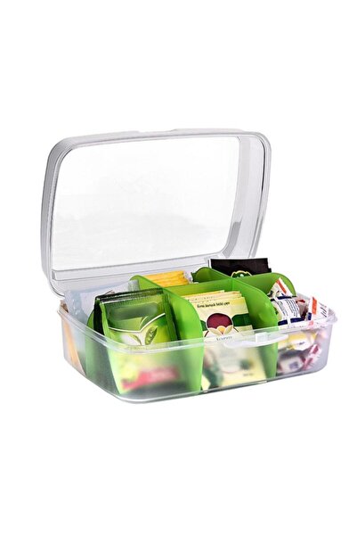 Flosoft Premium Poşet Çay Kutusu, Çok Amaçlı Kapaklı 6 Bölmeli Kilitli Çay Takı Organizer