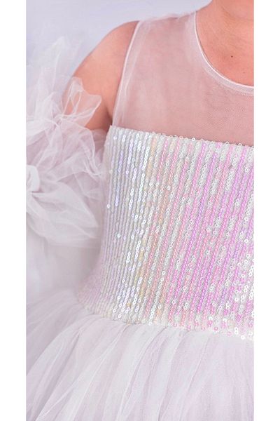 Little Pumpkin Pon Pon Sleeve Dress Sequined Tutu Girl's Evening Dress