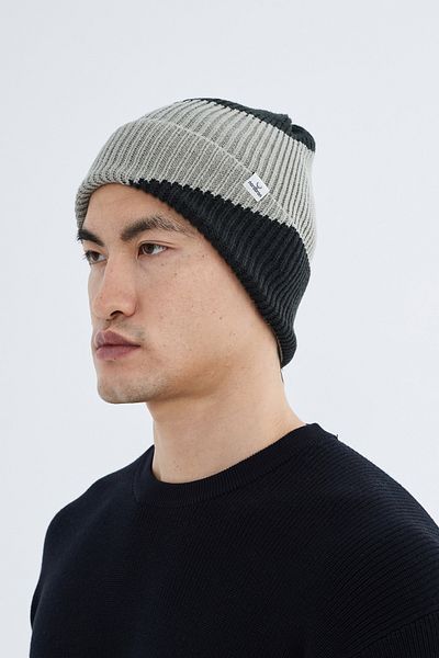 Nordbron Ανδρικό σκούρο γκρι μαλακό μοτίβο Beanie Color Block Ευέλικτο διπλό διπλό χειμερινό λογότυπο Basic Tause