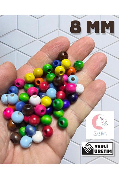 Selin 8 Mm Mixed Color Wooden Beads - 50 Grams (±225 Pieces)