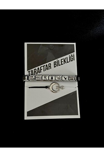 nokt Siyah Beyaz Taraftar Bilekliği (Ay Yıldız Taraftar Bilekliği Hediyeli)