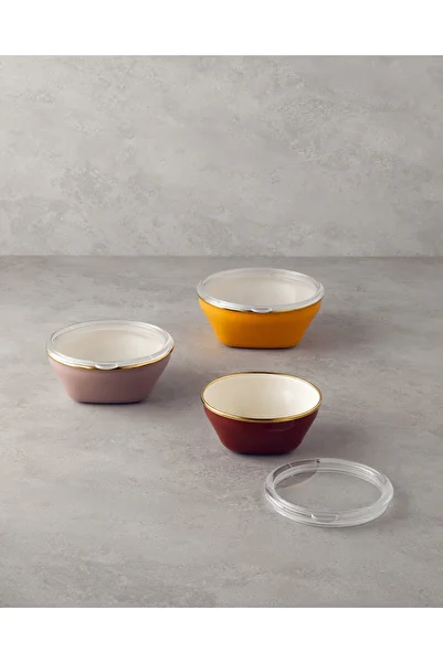 English Home Retro Mood Enameled 3-Piece Storage Container 0.55 X 0.75 X 1.10 L Burgundy-Pink-Yellow