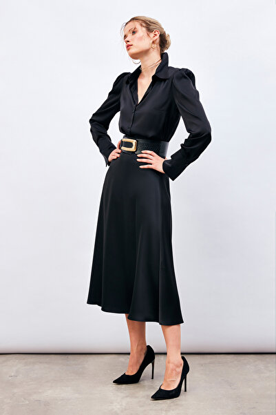 Sateen Midi Boy Saten Etek - SİYAH