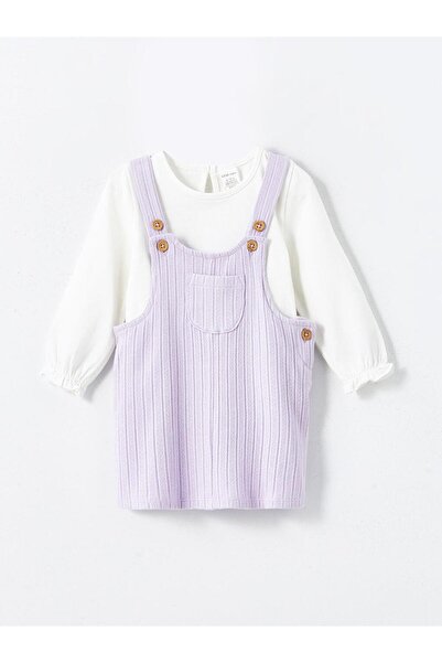 LC Waikiki LCW baby Penye Kız Bebek Salopet ve Tişört 2'li