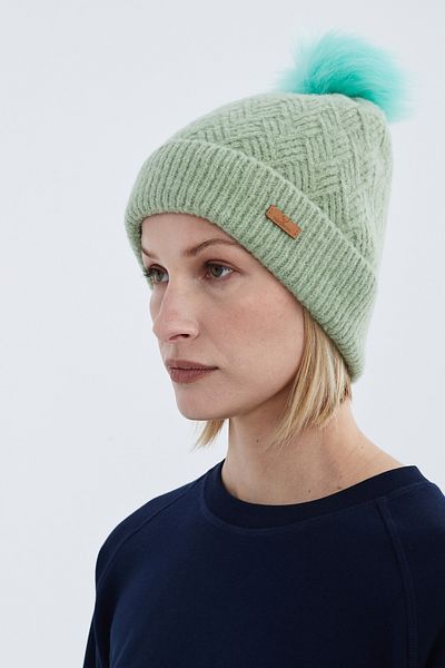 Nordbron Women's Mint Green Knitwear Acrylic Soft Beanie Pompom Stretchy Knitwear Winter Folded Basic Korg