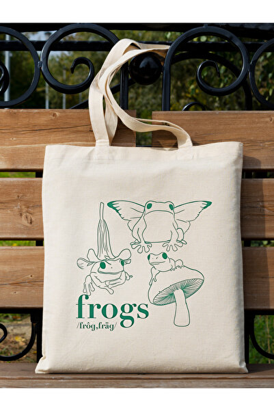 Cemira Frog Kurbağa Tasarım Ham Bez Tote Bag Çanta, Pinterest Çanta