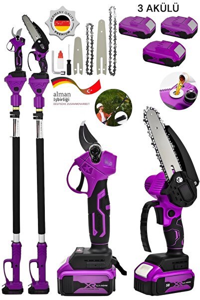 DYNAMİC MAX 9400Rpm 3 Bataryalı Teleskopik Uyumlu Dal Budama Bağ Makası Ve Zi...