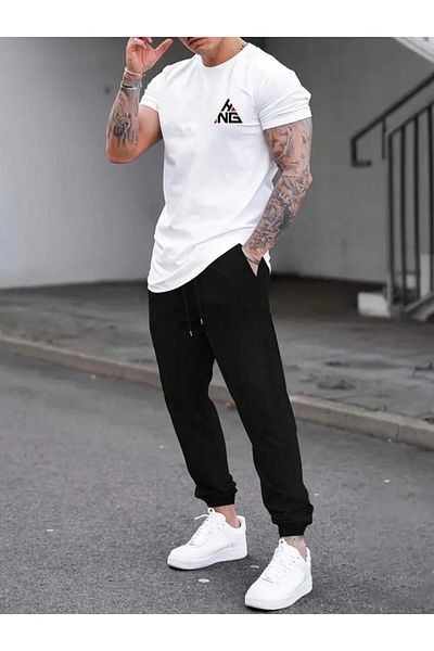 Medinenur HNG εμπριμέ μπλουζάκι Φούτερ Jogger Comfortable Fit Κόκκινο Σετ αθλητικής φόρμας