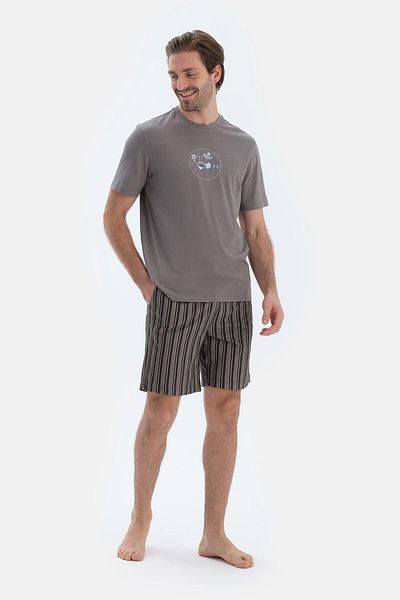 Dagi Γκρι κοντομάνικο στάμπα Λεπτομερές T-Shirt Σορτς Σετ πιτζάμες