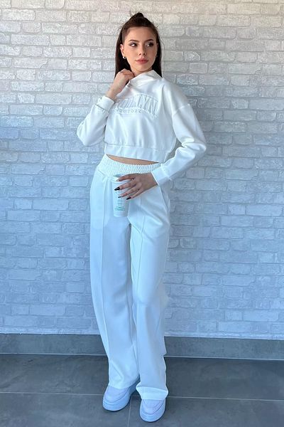 GÜLSELİ Set de trening pentru femei crem cu text în relief cu imprimeu crop top