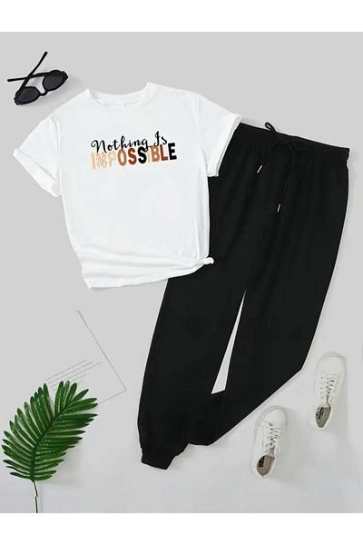Medinenur Nothing Is Printed T-shirt Φούτερ Jogger Άνετη φόρμα φόρμας