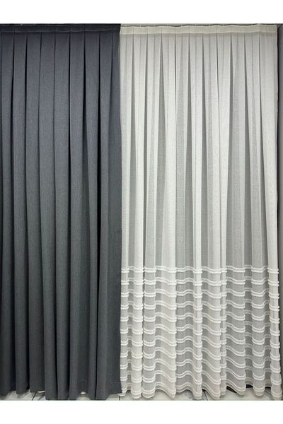 Taç Meyra Matte Cotton Anthracite Background Curtain 1/3 Close Pleat