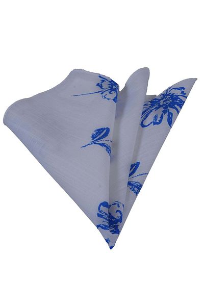 Exve Exclusive Μαντήλι με πέτο με λινό μοτίβο Saks Blue Flower σε λευκό