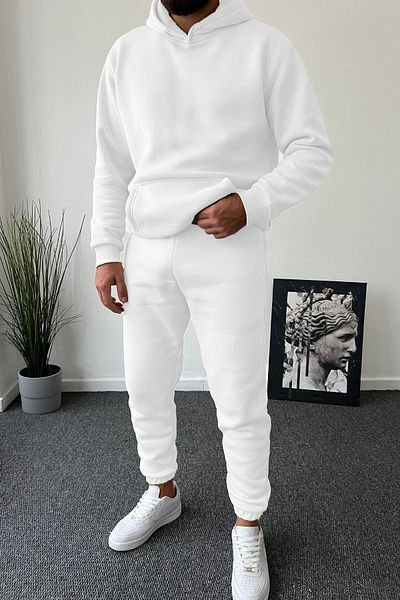 ruNadeS Men's Oversize Kangaroo Pocket Elasticized Sweatpants Suit - Home Wear