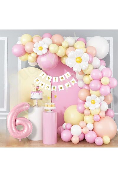 CUGY Daisy Themed 6 Year Old Birthday Party Celebration Set in Pink and Yellow Colors