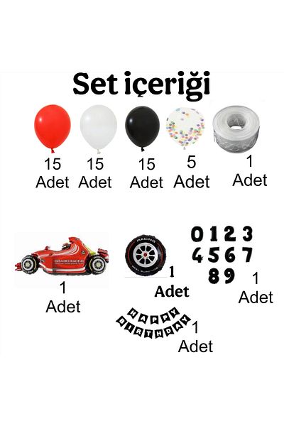 CUGY Black White Red Racing Car Concept 2 Year Old Birthday Party Celebration Set