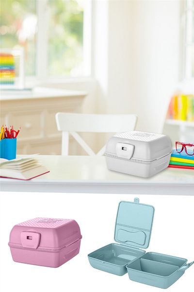 omilife Portable School Picnic Food Container Lunch Box with Fork and Spoon Folded Compartment Lockable Storage Container