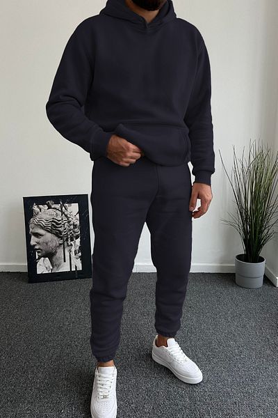 ruNadeS Men's Oversize Kangaroo Pocket Elasticized Sweatpants Suit - Home Wear