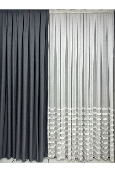 Taç Meyra Bright Cotton Anthracite Background Curtain 1/3 Close Pleat