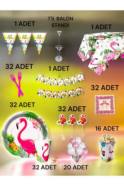 VibeHome 32 People Flamingo Themed 2XL Pack - Birthday Party & Fun Events