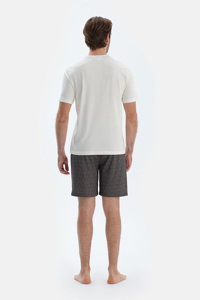 Dagi Ecru Short Sleeve Stitching and Print Detailed T-Shirt Pants Pajama Set