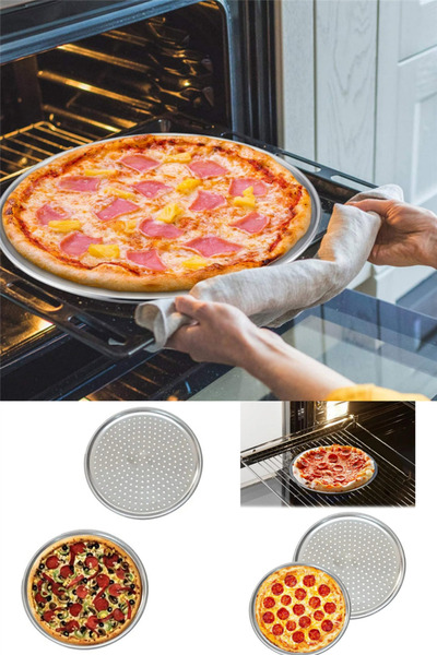 omilife 28cm Stainless Steel Tray - Pizza, Lahmacun and Pita Tray with Holes