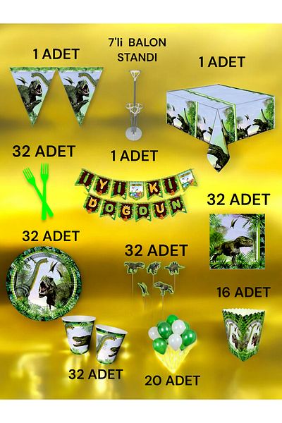 VibeHome Dinosaur Themed 2XL Pack for 32 - Birthday Party & Fun Events