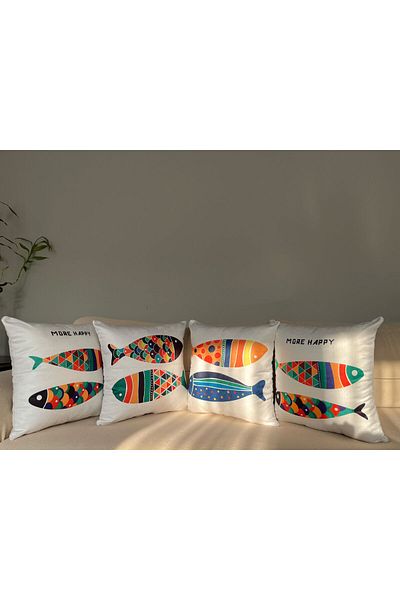 DRN Fish Decorative Double Sided Printed 4-Piece Throw Pillow Cover