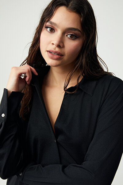 ETHIQUET Arabellabb Women's Oversize Long Sleeve Black Plus Size Shirt