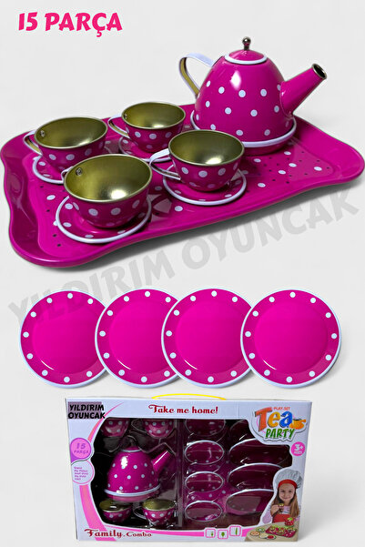 YILDIRIM OYUNCAK طقم إبريق شاي معدني مكون من 15 قطعة مع ملحقات، طقم فناجين شا...