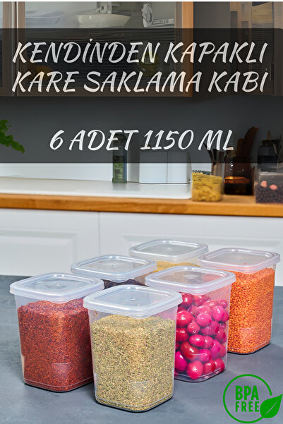 Codemfire 6'lı Büyük Boy Kendinden Kapaklı Kare Saklama Kabı Seti 1150 ml Erz...