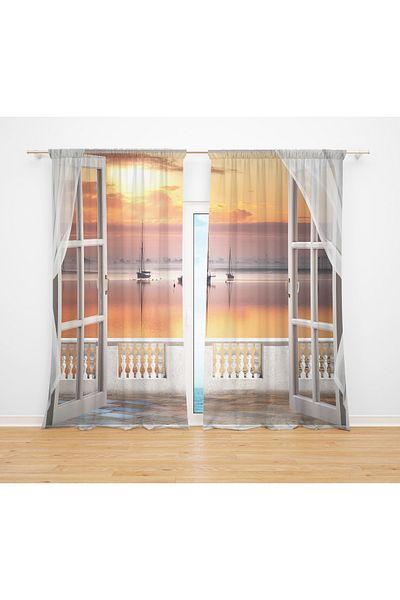 Erays Home Sunset Scenery Sunset Pattern Digital Printed Backdrop Curtain 2 Wings Living Room Hall Background Curtain