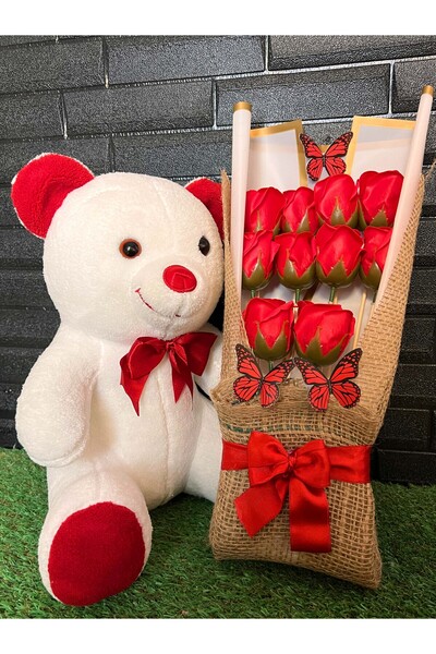 lenostra Sevgiliye Özel Hediye 35cm Tatlı Ayıcık ve Kelebek Süslemeli Yapay G...