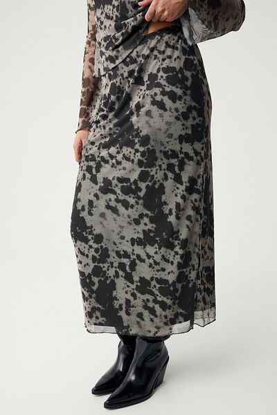 ETHIQUET Talabb Women's Tulle Mesh Fabric Length Lined Cow Pattern Large Size Skirt