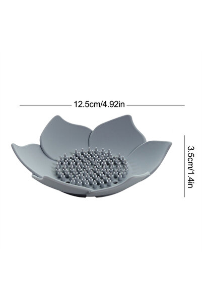 omilife 2 Pieces Lotus Patterned Soap and Sponge Holder Silicone (GREY) Lotus Stylish Solid Soap with Water Drain