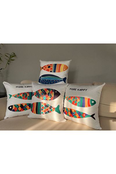 DRN Fish Decorative Double Sided Printed 4-Piece Throw Pillow Cover