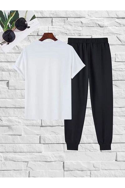 Medinenur Μπλουζάκι με στάμπα με παλάμη Φούτερ Jogger Comfortable Fit Μαύρο Σετ αθλητικής φόρμας