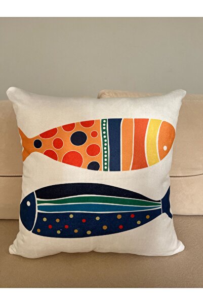 DRN Balık Dekoratif Çift Taraf Baskılı 4'lü Kırlent Kılıfı