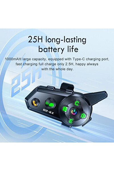 Dynego Intercom 6 Kişilik Motosiklet Kask Bluetooth Seti Su Geçirmez 1000m Mesafeli Müzik Paylaşımlı