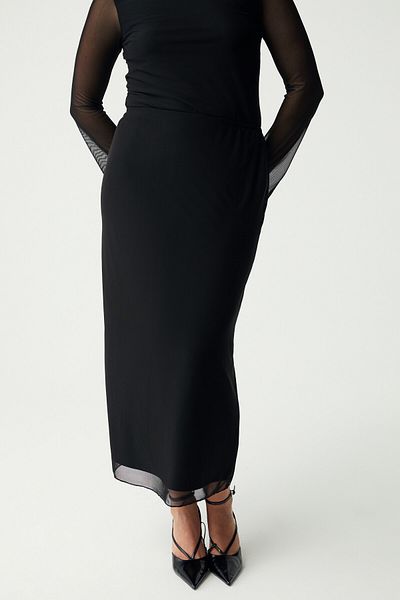 ETHIQUET Talabb Women's Tulle Mesh Fabric Length Lined Black Large Size Skirt