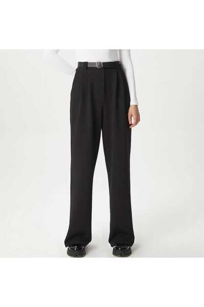 NEVEGE BUTİK Women's Licra Belt Comfortable Cut Palazzo Pants-Black