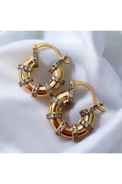 alsaccessories Kadın Altın Kaplama araları Zirkon Taşlı Minimalist Küçük Boy Halka Küpe