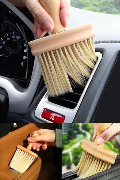 omilife Wooden Handle Soft Bristle Brush Detailed - Dust Removal Cleaning Brush, For Car