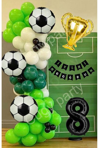 CUGY Green Black White Football Concept 8 Year Old Birthday Party Celebration Set