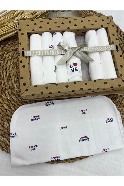 Caramell Set of 7 Family Love Patterned Baby Mouth Wipes Combed Cotton