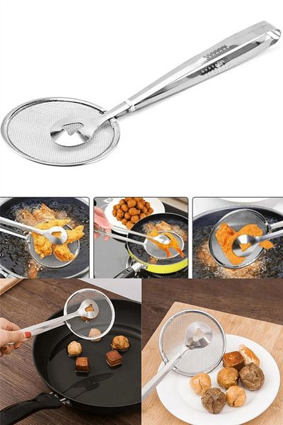 omilife Steel Tongs Kitchen Gadget with Strainer and Boiling Detail - Frying Colander
