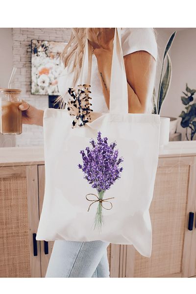 Cemira Lavanda, Lavanda Design Flower Tote Bag Geantă de stofa, Geantă de umăr, Geantă cu flori