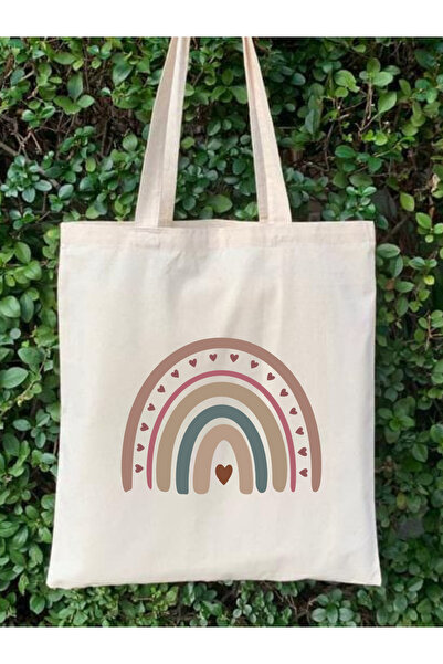 Cemira Retro Rainbow Ham Bez Tote Bag Çanta, Pinterest Çanta