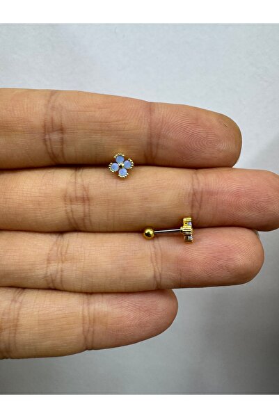 Arescollection Mavi taşlı çelik tragus helix lobe uyumlu 1 adet piercing kupe
