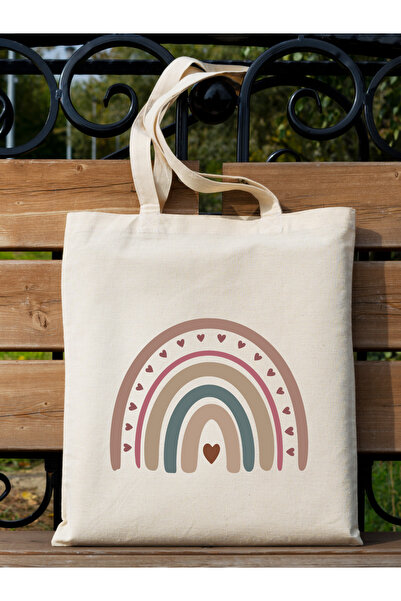 Cemira Retro Rainbow Ham Bez Tote Bag Çanta, Pinterest Çanta